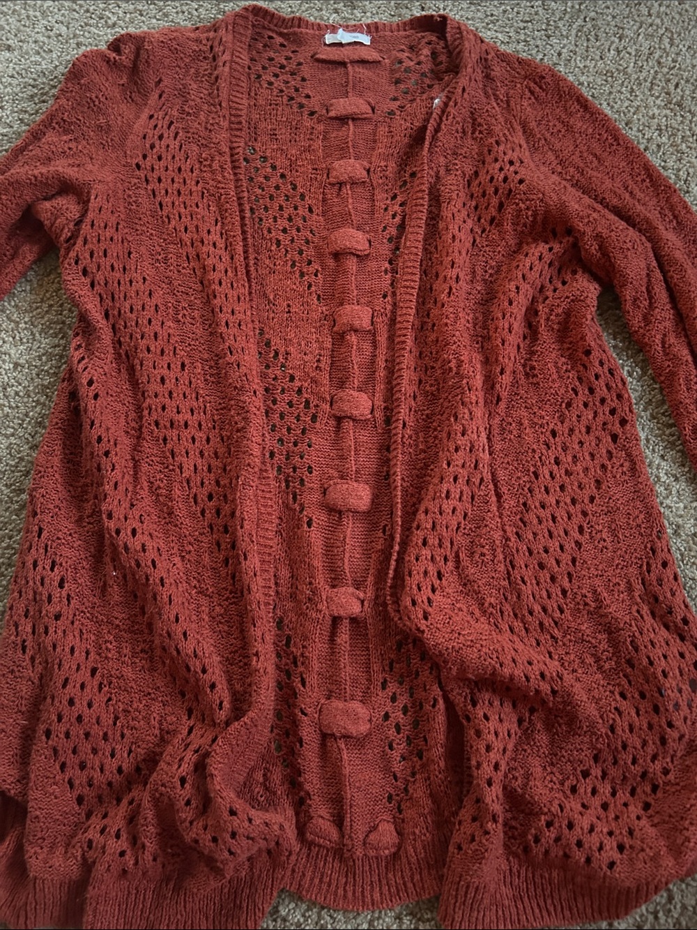 Maurices Rust Open-Knit Button-Front Cardigan